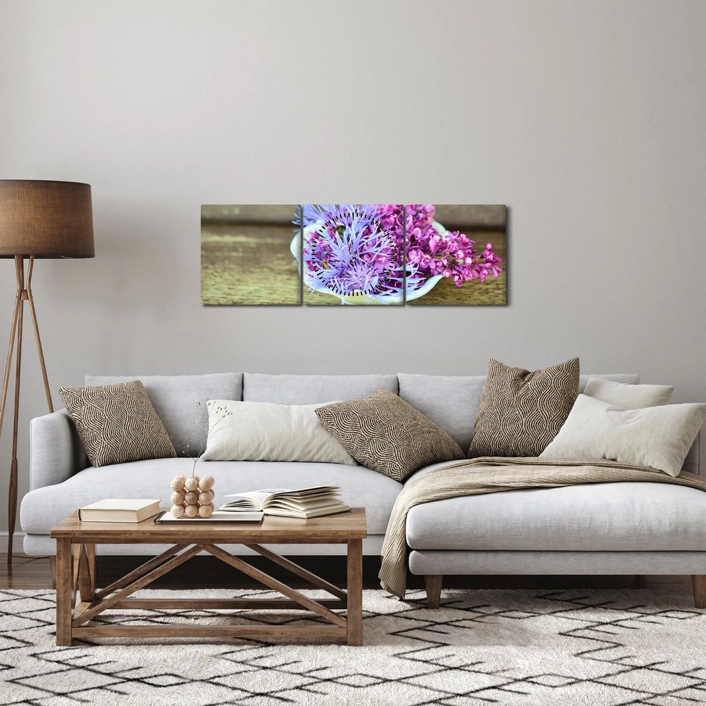 Kép a dekorációról levendulával (órával) (90x30 cm)