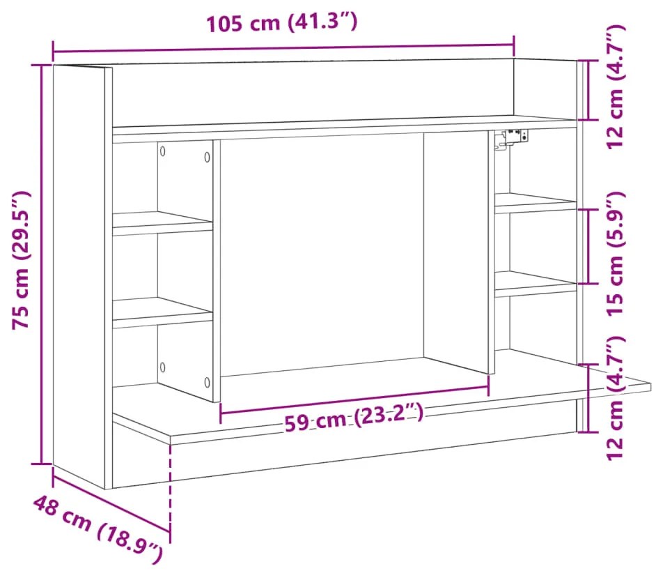 betonszürke szerelt fa falra szerelhető íróasztal 105x48x75 cm