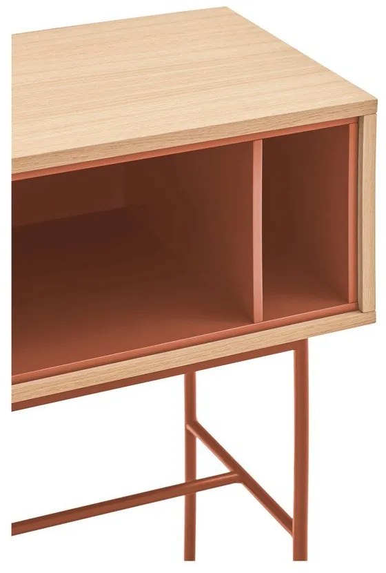 Yoko téglavörös konzolasztal tölgyfa dekorral - Teulat