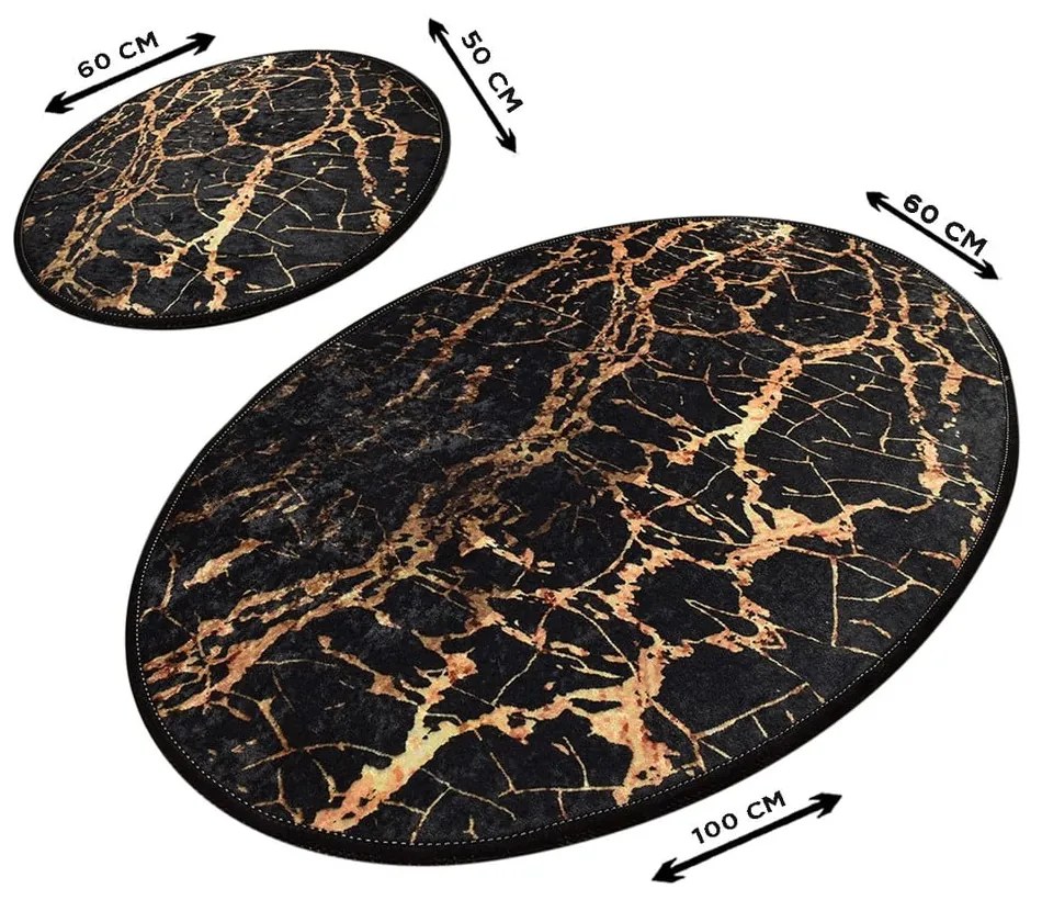 Gold Marble 2 db-os fekete ovális fürdőszobai kilépő szett - Foutastic