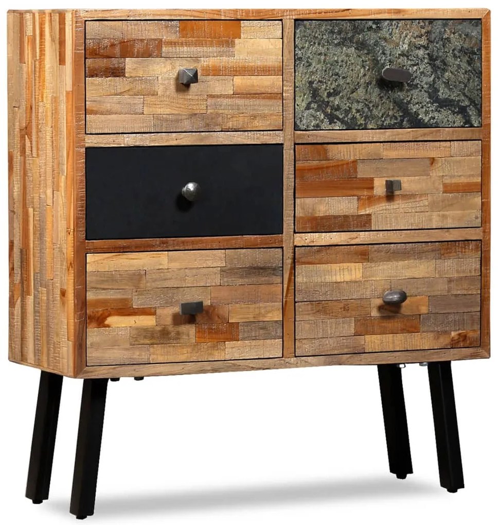 6 fiókos, tömör újrahasznosított tíkfa kisszekrény 70x30x76 cm