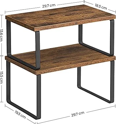 Fűszertartó, 2 darab szekrény polc rendező szett, fekete és rusztikus barna
