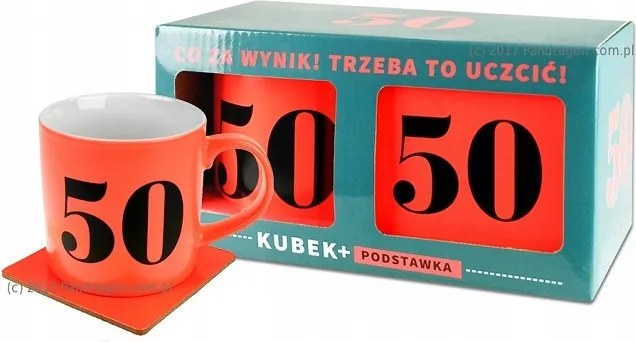 Neon bögre piros állvánnyal 50. születésnap ajándék