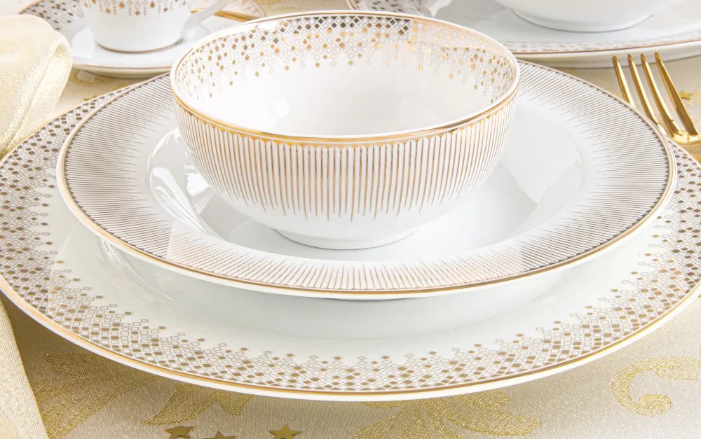 Festive karácsonyi porcelán kínáló tálca, díszdobozban