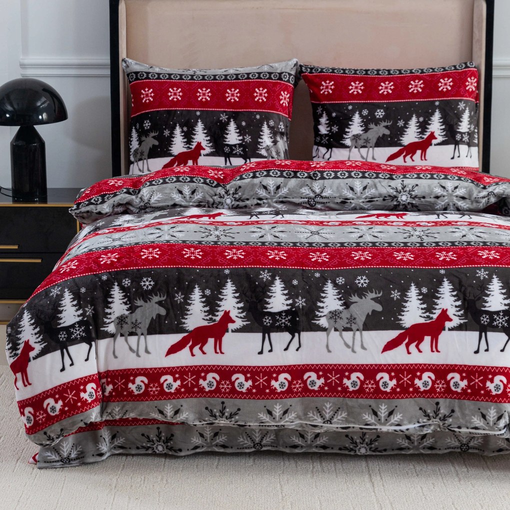 SNOWY FOREST szürke mikroplüss ágyneműhuzat Ágyneműhuzat mérete: 2 db 70 x 90 cm | 200 x 220 cm