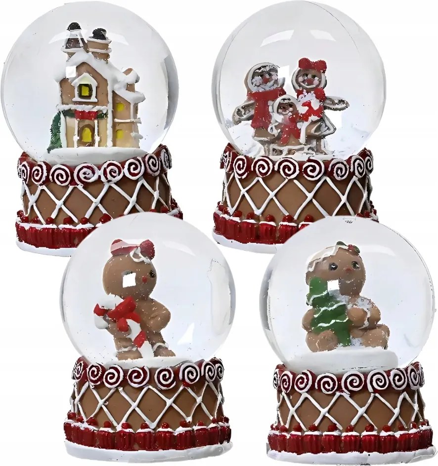 Hógolyó karácsonyi barna mézeskalács házikó családi dekoráció 6cm