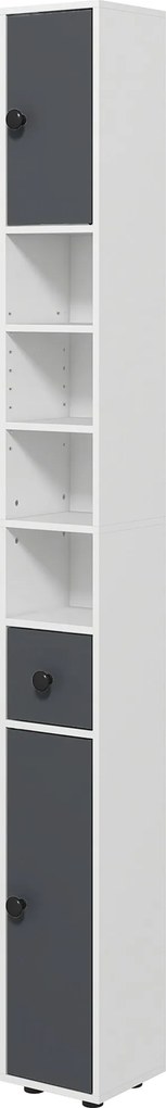 Kleankin Modern Fürdőszobai Magas Szekrény 1 Fiókkal, 5 Állítható Polccal és 2 Ajtóval - Fürdőszobai Bútor, Teherbírás: 30 kg, 20x20x180 cm, Szürke |