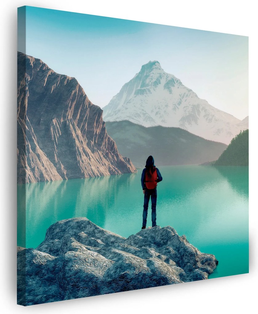 Vászonkép Hegymászás Tó Természet Tájkép 40X40 cm