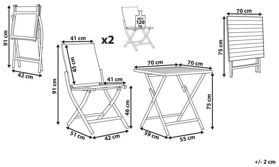 Fehér Kétszemélyes Összecsukható Alumínium Balkon Szett CAORLE Beliani