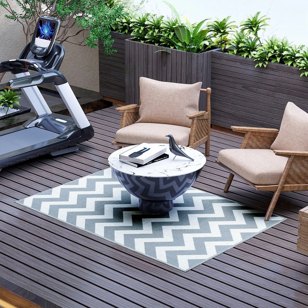 Outsunny Kültéri Szőnyeg Időjárásálló Kültéri Szőnyeg a Nappali Erkély Kert Terasz Fürdőszoba Hall Konyha 121x182cm Világosszürke+Fehér | Aosom