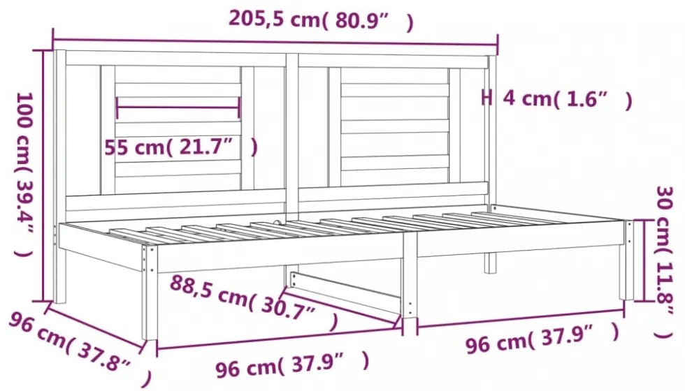 tömör fenyőfa kanapéágy matrac nélkül 90 x 200 cm