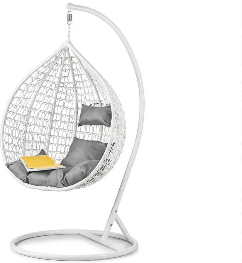 Fehér függőszék KOKON állvánnyal, szürke párnával