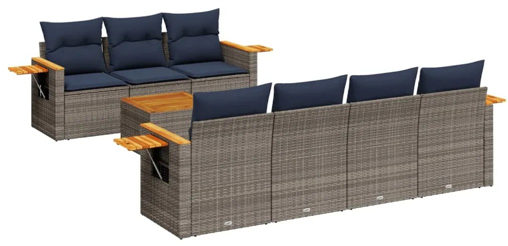 8 részes szürke polyrattan kerti ülőgarnitúra párnával