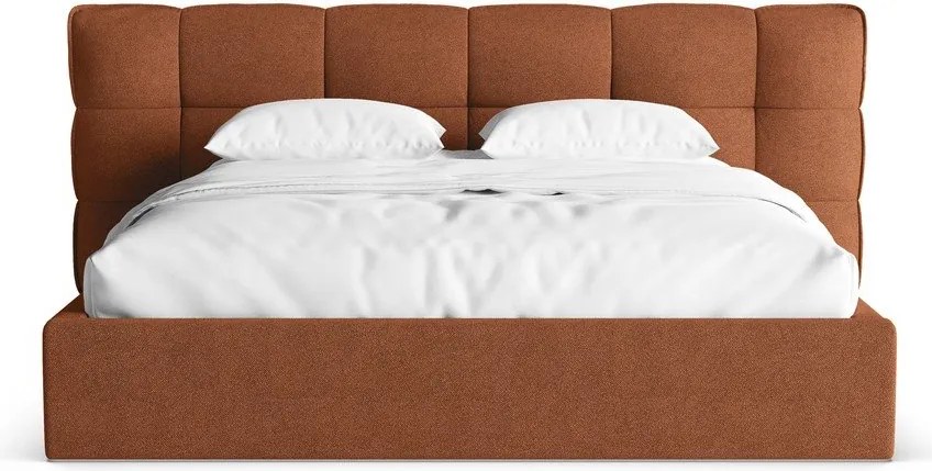 Téglavörös kárpitozott ágyneműtartós franciaágy ágyráccsal 200x200 cm Eric – Micadoni
