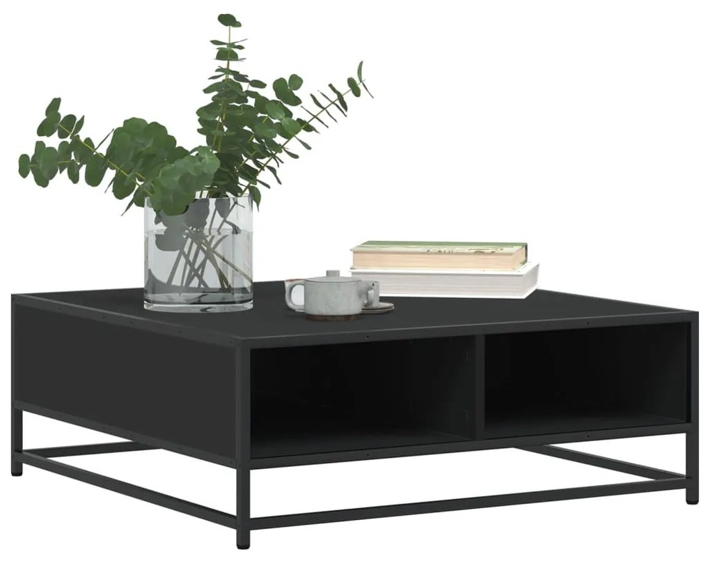 fekete szerelt fa és fém dohányzóasztal 80 x 80 x 30 cm