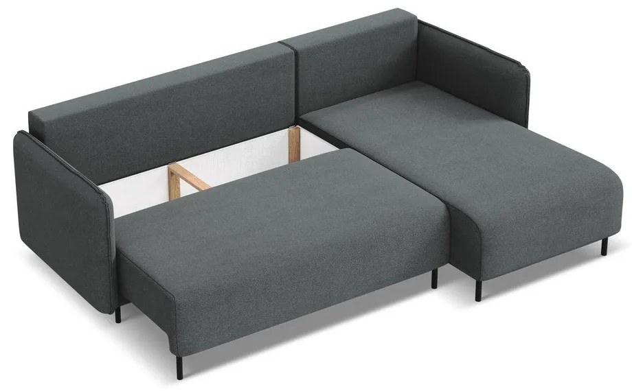 Sötétszürke kinyitható-tárolóhelyes sarokkanapé (jobb oldali) Luana – Makamii