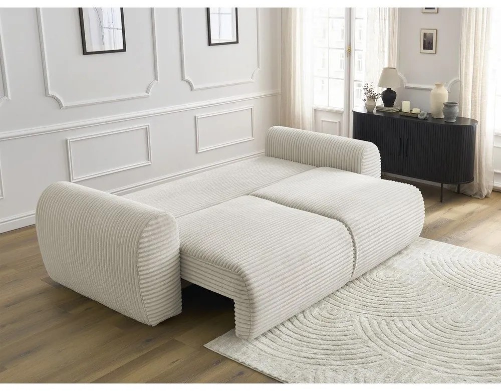 Krémszínű kordbársony kinyitható kanapé 257 cm Lucien – Bobochic Paris