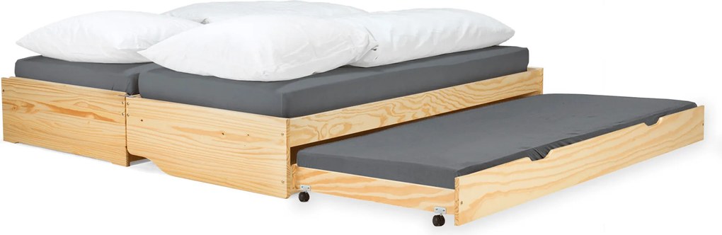 Ágy kihúzható pótágyakkal, természetes, tömörfa, 90x200, FLOPY