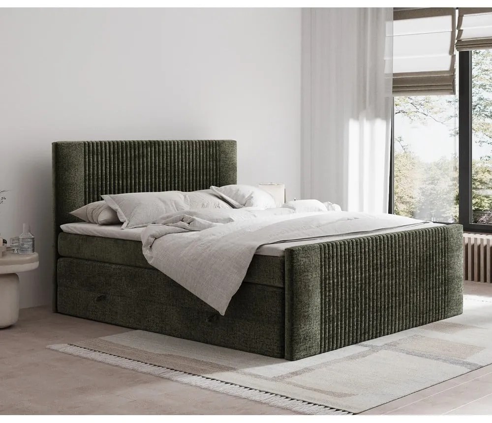 Sötétzöld ágyneműtartós boxspring ágy 180x200 cm Bergamo – Maison de Rêve