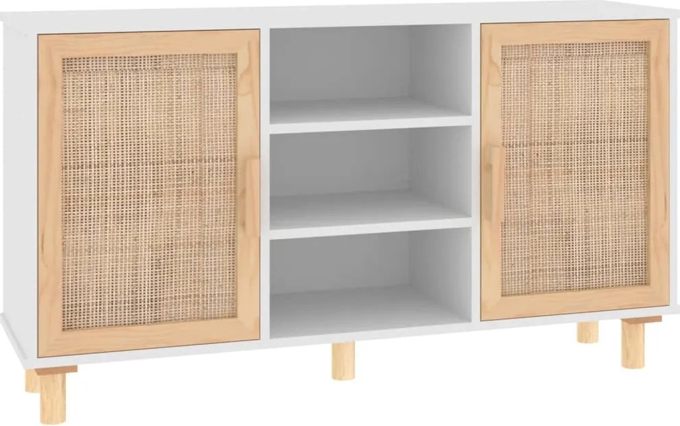 vidaXL fehér tömör fenyő/természetes rattan tálalószekrény 105x30x60cm