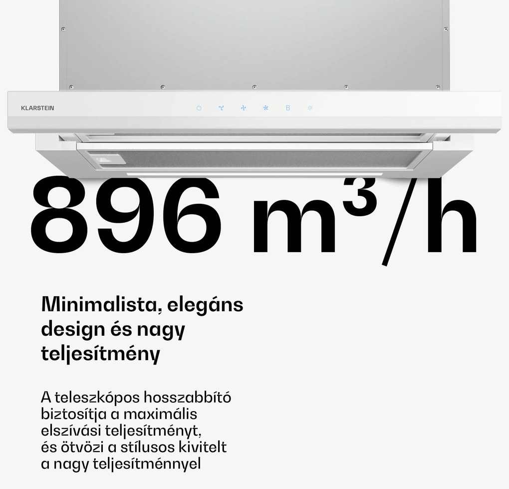 Klarstein Velaire kihúzható páraelszívó 60 cm | Elegáns, minimalista, erőteljes | EEC A++ | 891 m³/h