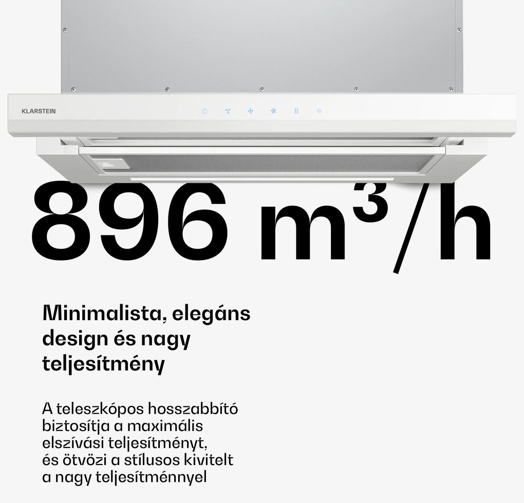 Klarstein Velaire kihúzható páraelszívó 60 cm-es, Elegáns, minimalista, nagy teljesítményű, EEC A++, 896 m³/ó