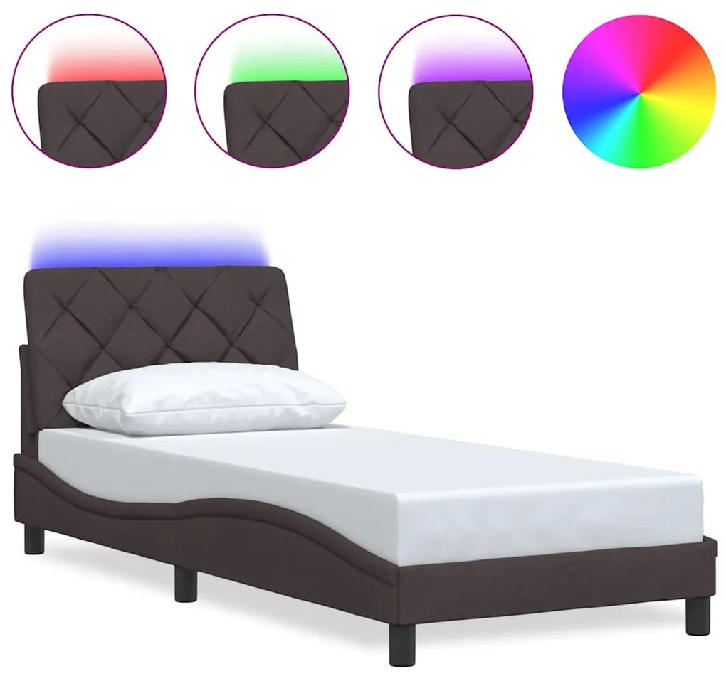sötétbarna szövet ágykeret LED-ekkel matrac nélkül 90x200 cm