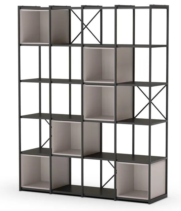 Fekete-krémszínű könyvespolc 140x179 cm Anya – Marckeric