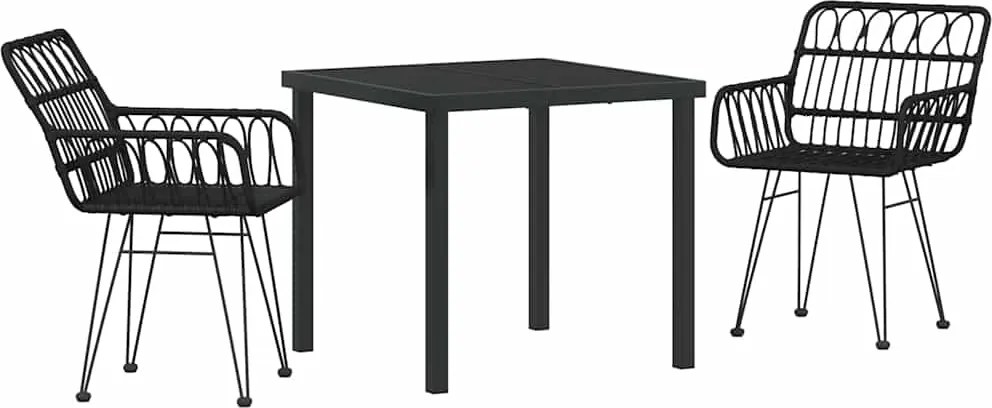 vidaXL Kert étkező szett 3 pcs Fekete Porszórt acél