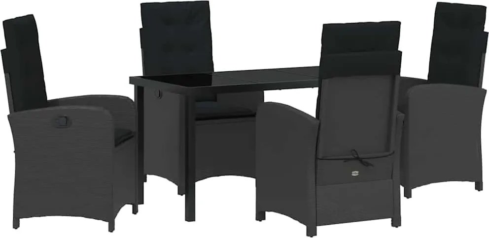 vidaXL Kert étkező szett párnával 5 pcs Fekete polirattan