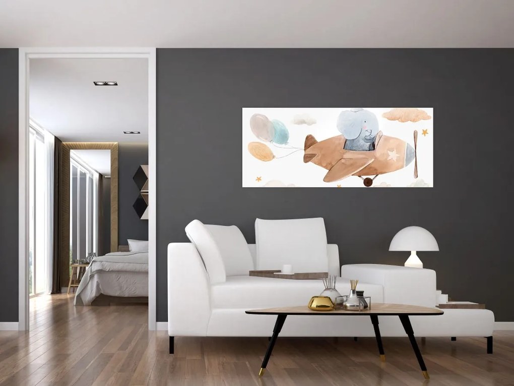 Kép - Akvarell elefánt egy repülőgépen (120x50 cm)