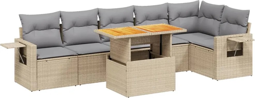 vidaXL 7 részes bézs polyrattan kerti ülőgarnitúra párnákkal