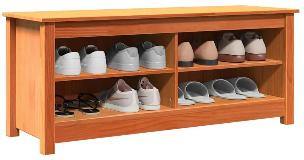 Cipőpad polcokkal Viaszbarna 110 x 38 x 45.5 cm Tömör fenyőfa