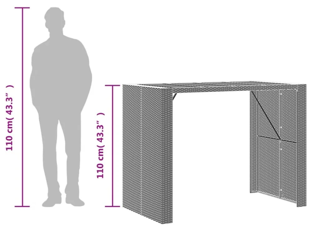 fekete polyrattan kerti bárasztal akácfa lappal 145x80x110 cm