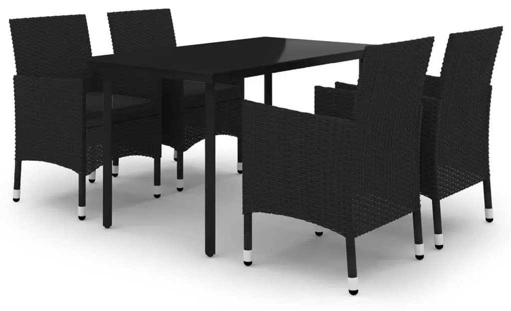 vidaXL 5 részes polyrattan és üveg kerti étkezőgarnitúra párnákkal