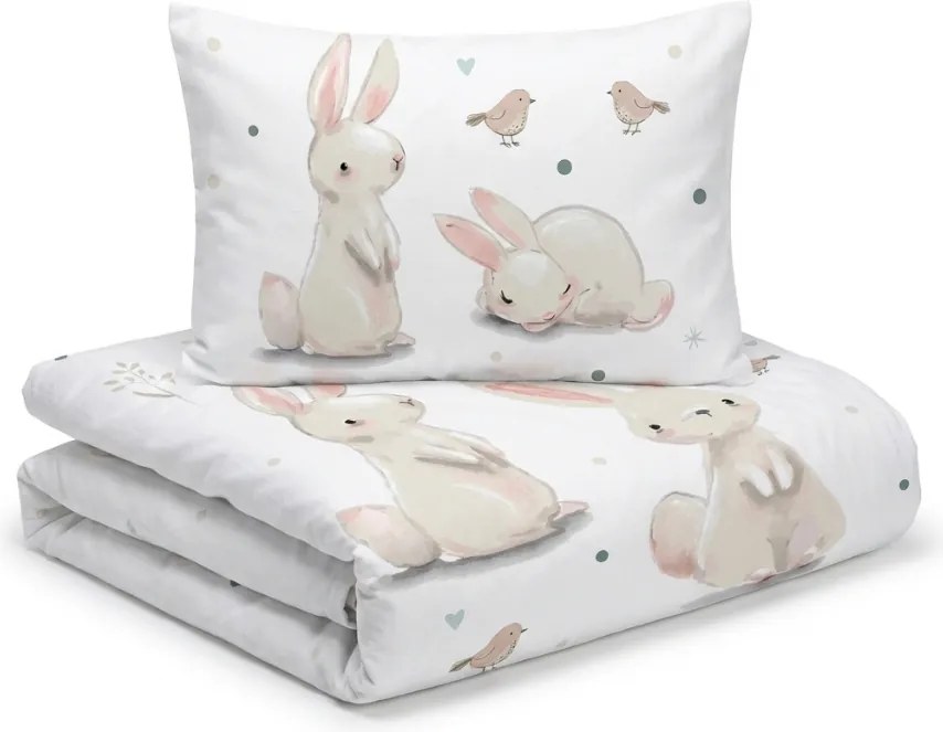 Pamut ágynemű babaágyba BUNNIES fehér Ágyneműhuzat mérete: 40 x 60 cm | 100 x 135 cm