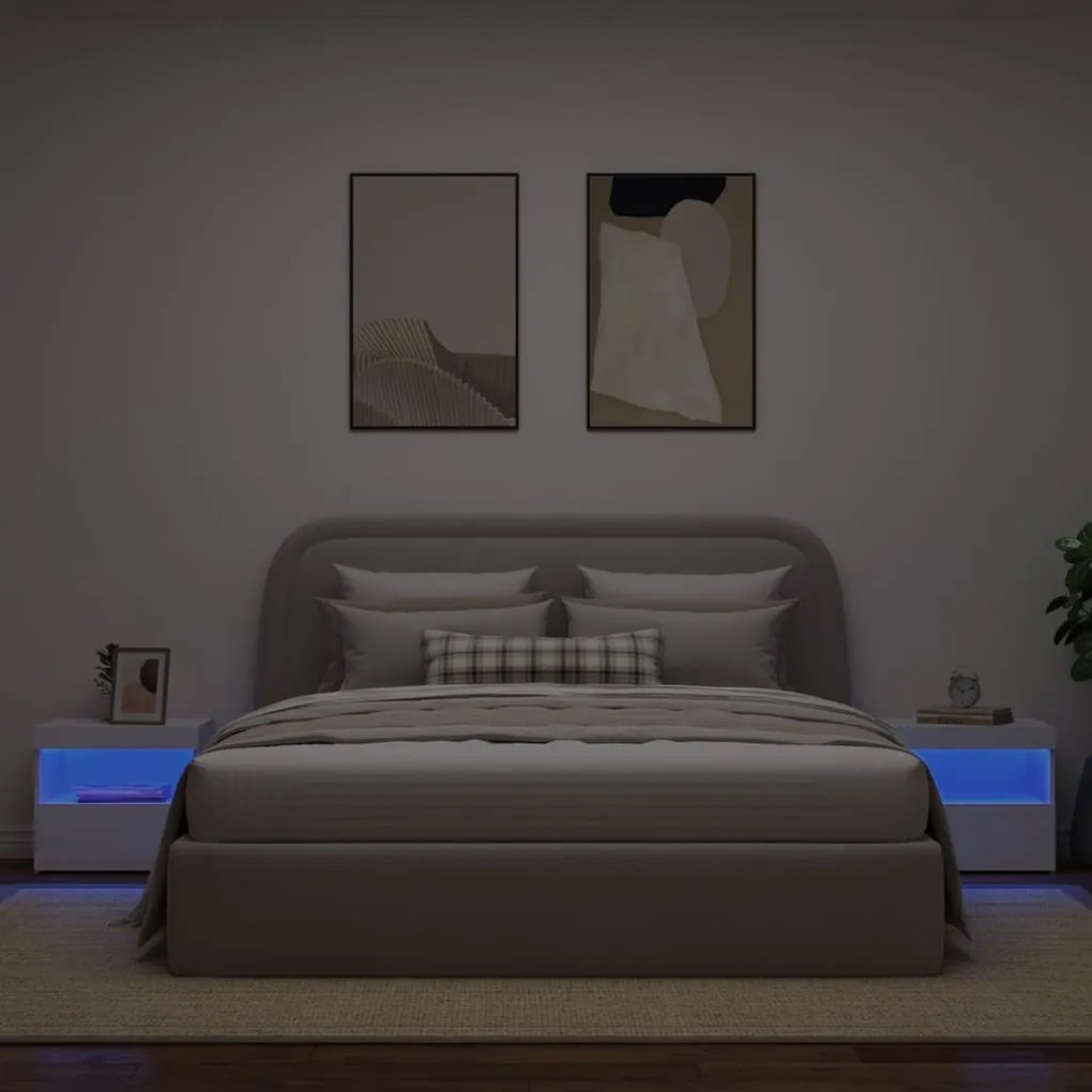 2 db fehér műfa éjjeliszekrény LED-fényekkel 50x40x45 cm