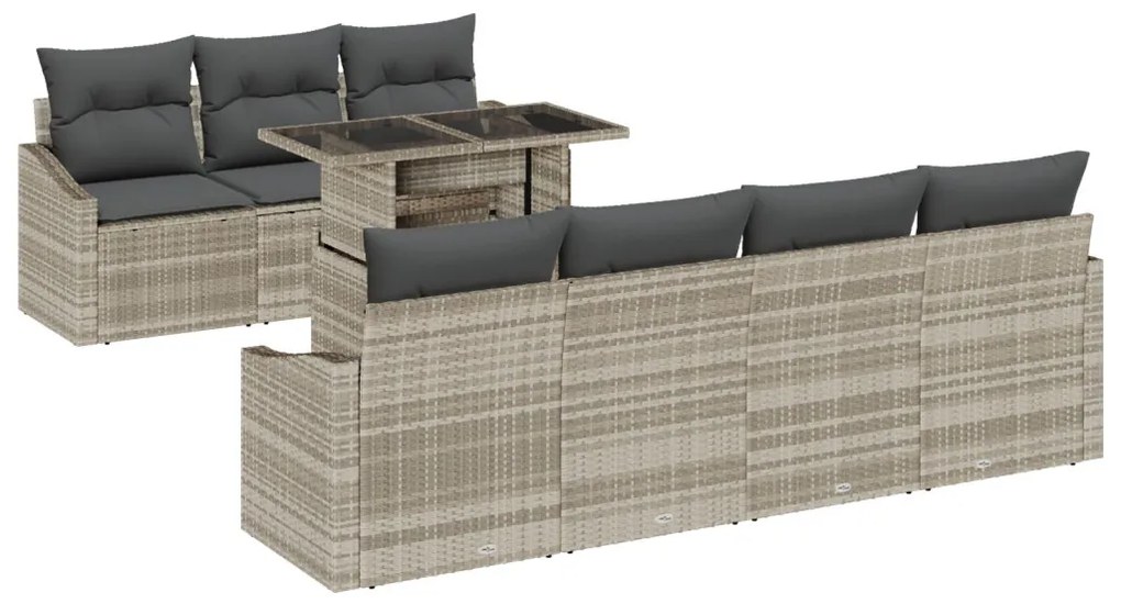 Kerti Kanapé Szett 8 Részes Természetes Rattan Szintetikus Rattan