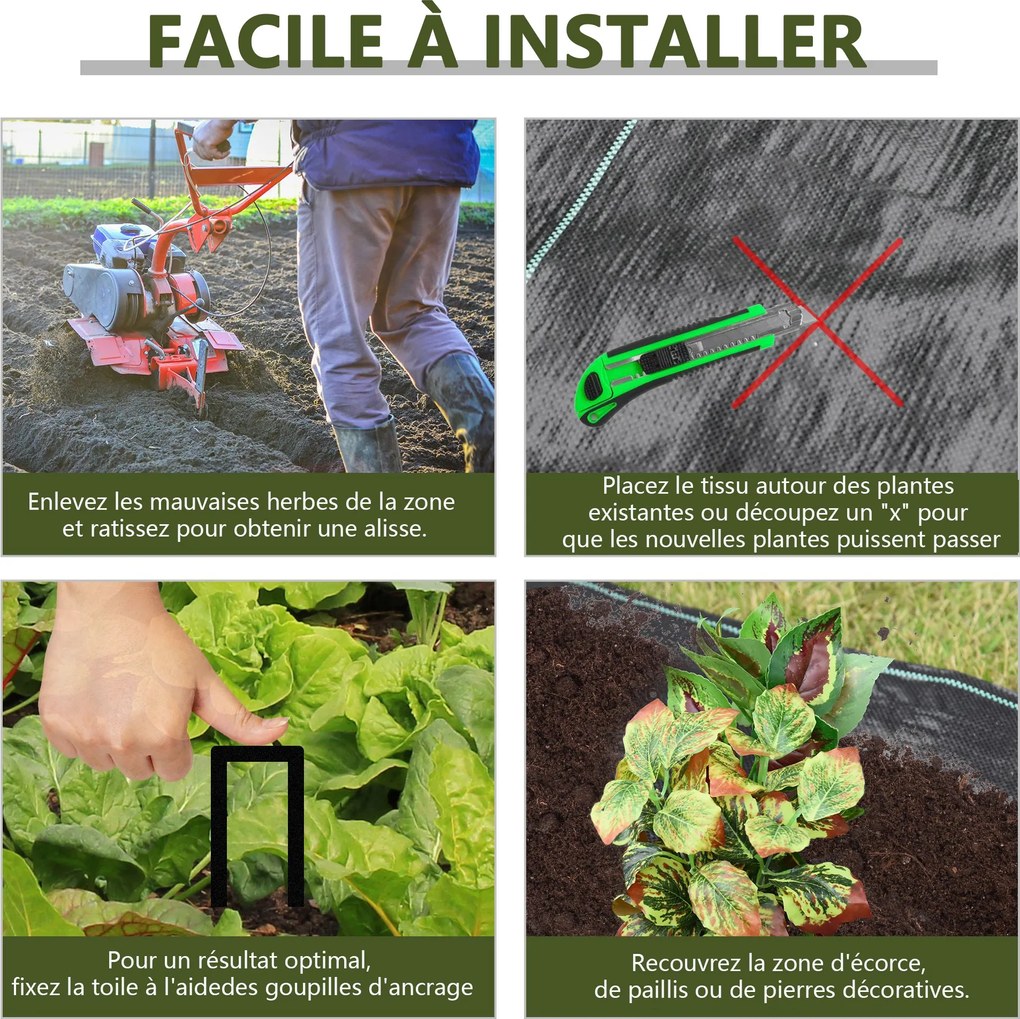 Outsunny Mulch Szövetek - Gyomirtó Szövet - Szakadásálló, Vízáteresztő, UV-álló Mulch Szövet 130 g/m² - méret: 92L x 1W m - Fekete Zöld PP | Aosom