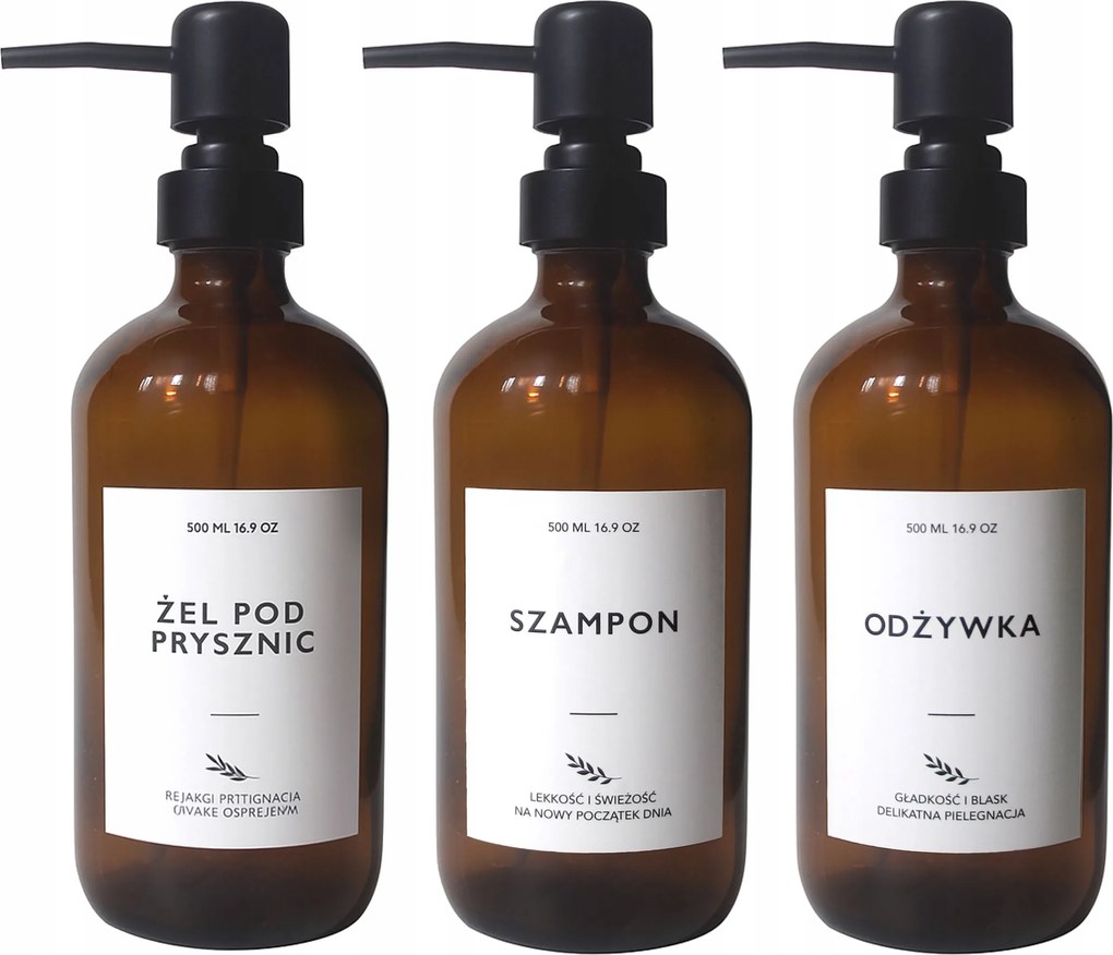 Üvegpalack Adagoló Pumpás Sampon Szappan Szett 3x500ml Matricák