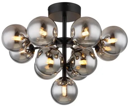 Globo 56143-13D Mennyezeti lámpa fém fekete matt, füstszínű üveg gömbök, ø: 560mm, M: 430mm, 13x G9 LED 5W 230V izzók nélkül
