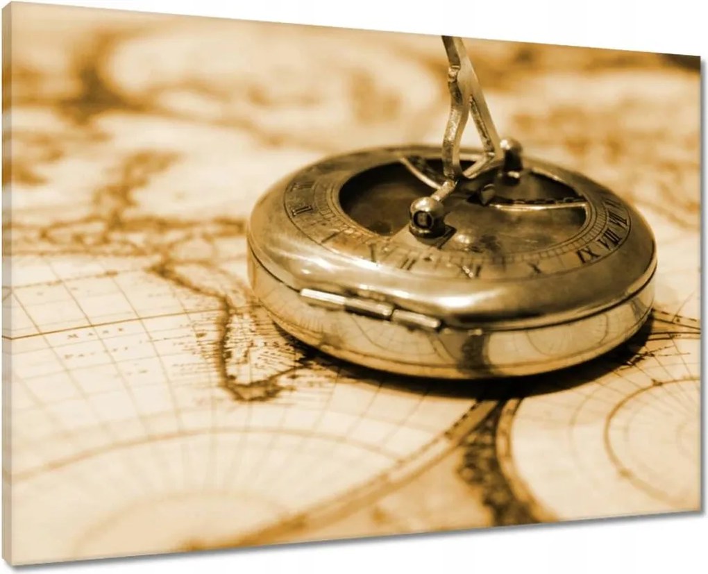 Vászonkép 70x50 Iránytű a térképen