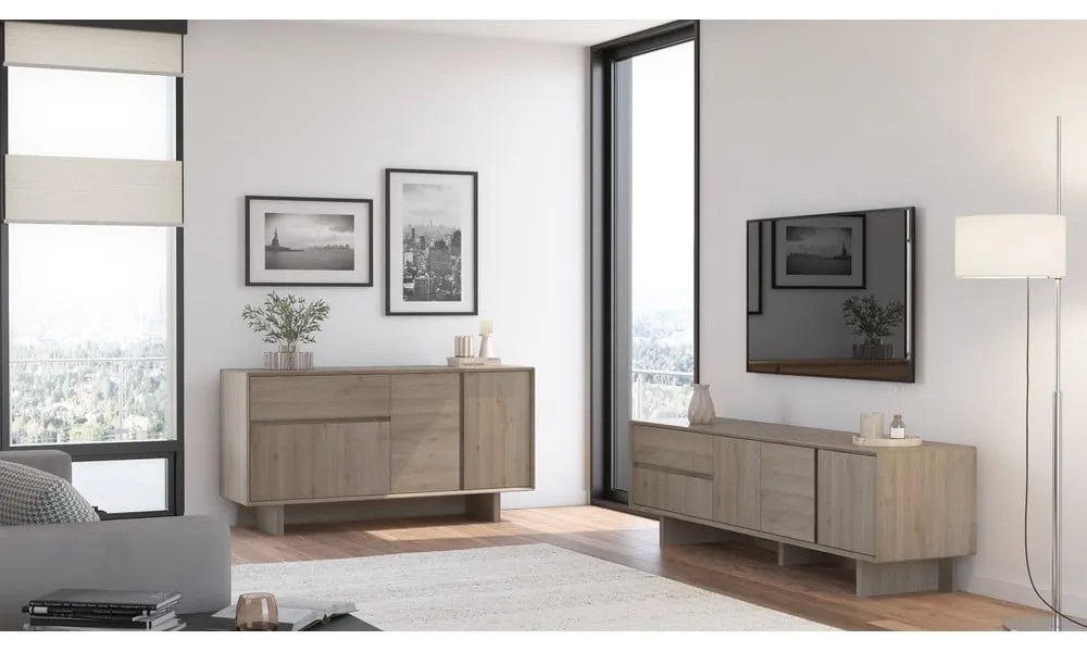 Natúr színű TV-állvány tölgyfa dekorral 180x55x45 cm Carpi – Marckeric