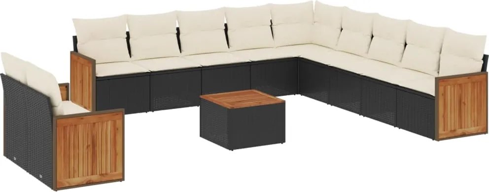 vidaXL 12 részes fekete polyrattan kerti ülőgarnitúra párnákkal