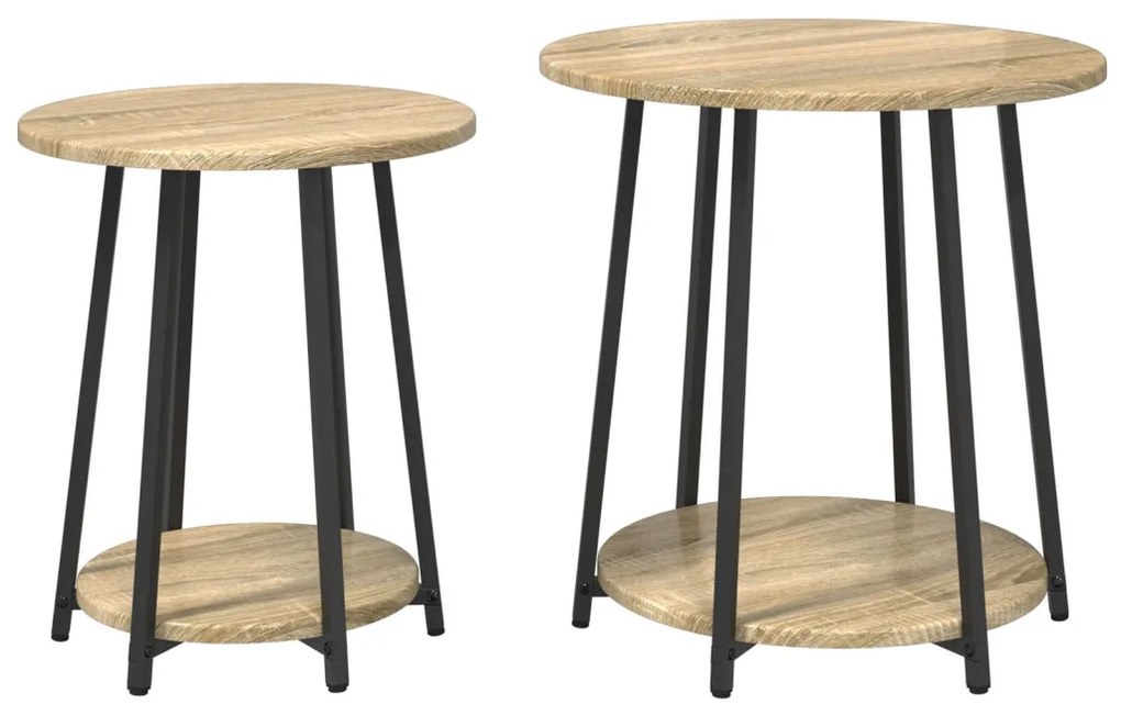 Kisasztal készlet polcokkal 2 pcs Sonoma Tölgy és Fekete