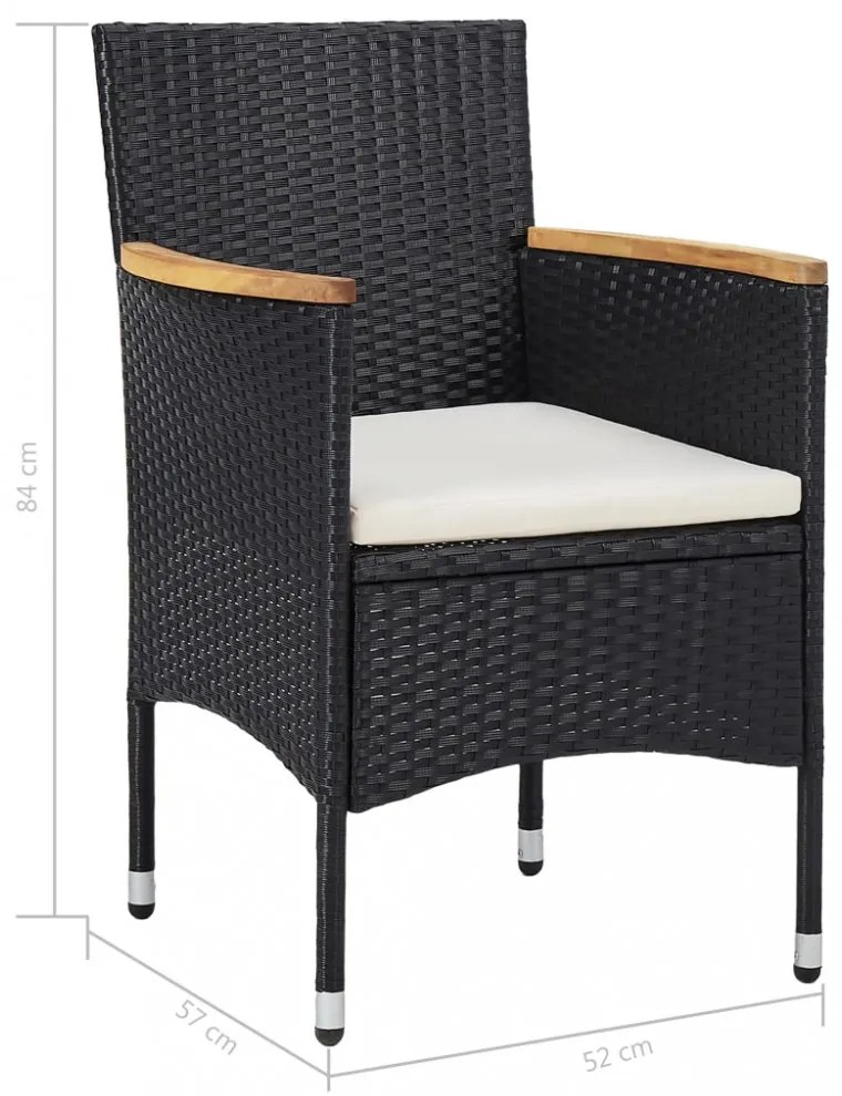 5 részes fekete kültéri polyrattan és akácfa étkezőszett