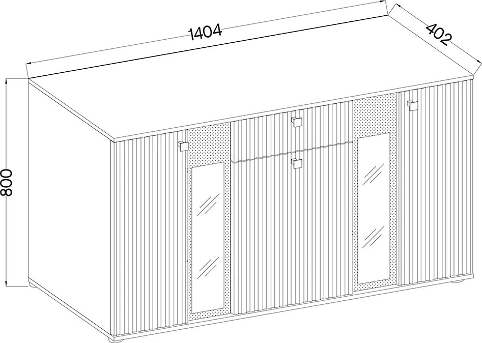Kaja háromajtós komód lamellákkal és fiókkal 140 cm - fehér/matera
