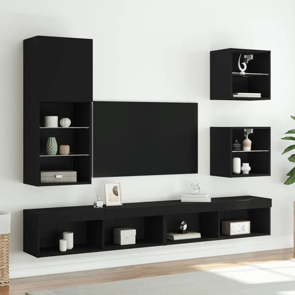fekete TV-szekrény LED lámpákkal 40,5 x 30 x 102 cm