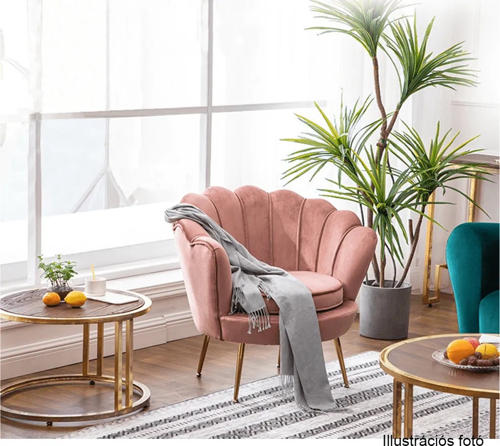 Fotel Art-deco stílusban, rózsaszín Velvet anyag/gold króm-arany, NOBLIN