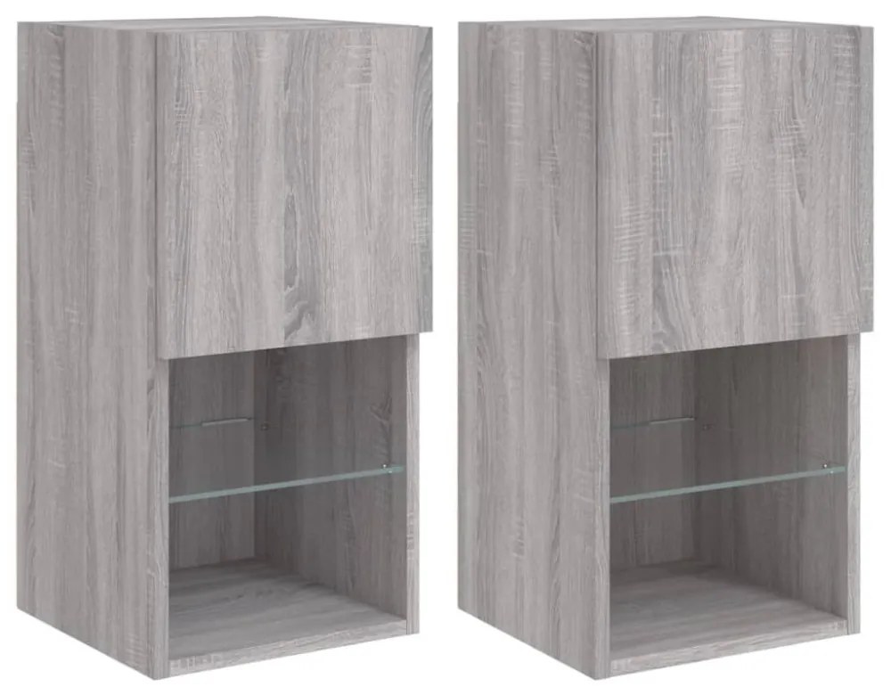 2 db szürke sonoma TV-szekrény LED lámpákkal 30,5x30x60 cm